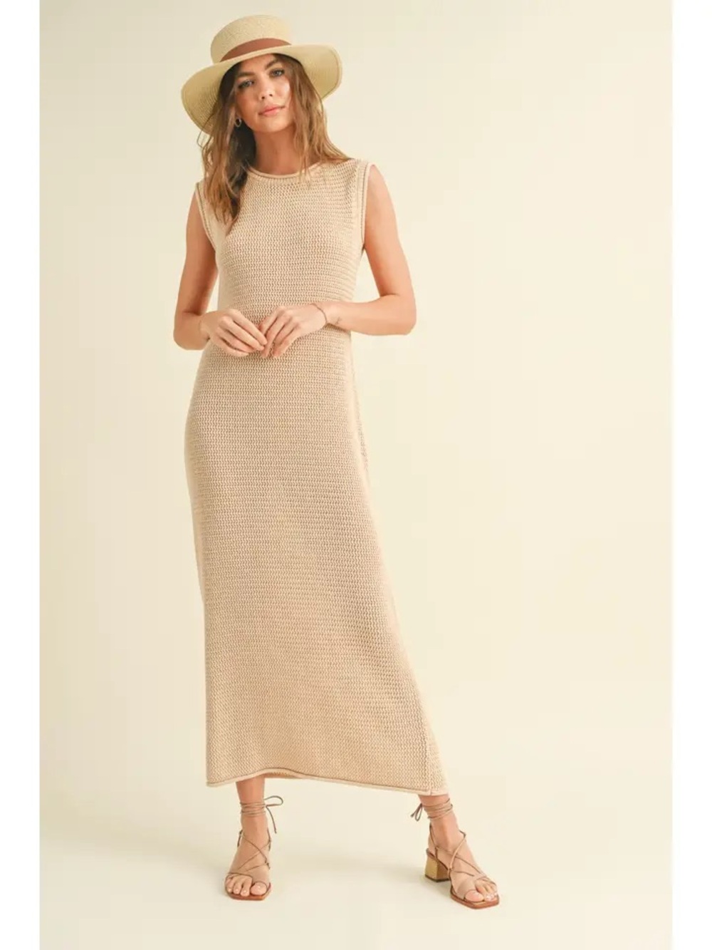 Sleeveless Crochet Knit Maxi Dress